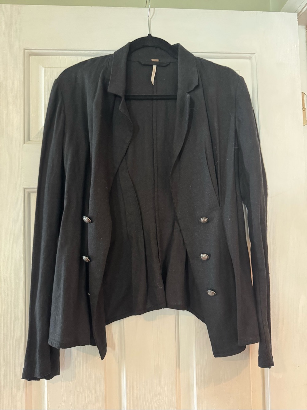 Free People Linen Double-Breasted Open Blazer Jacket